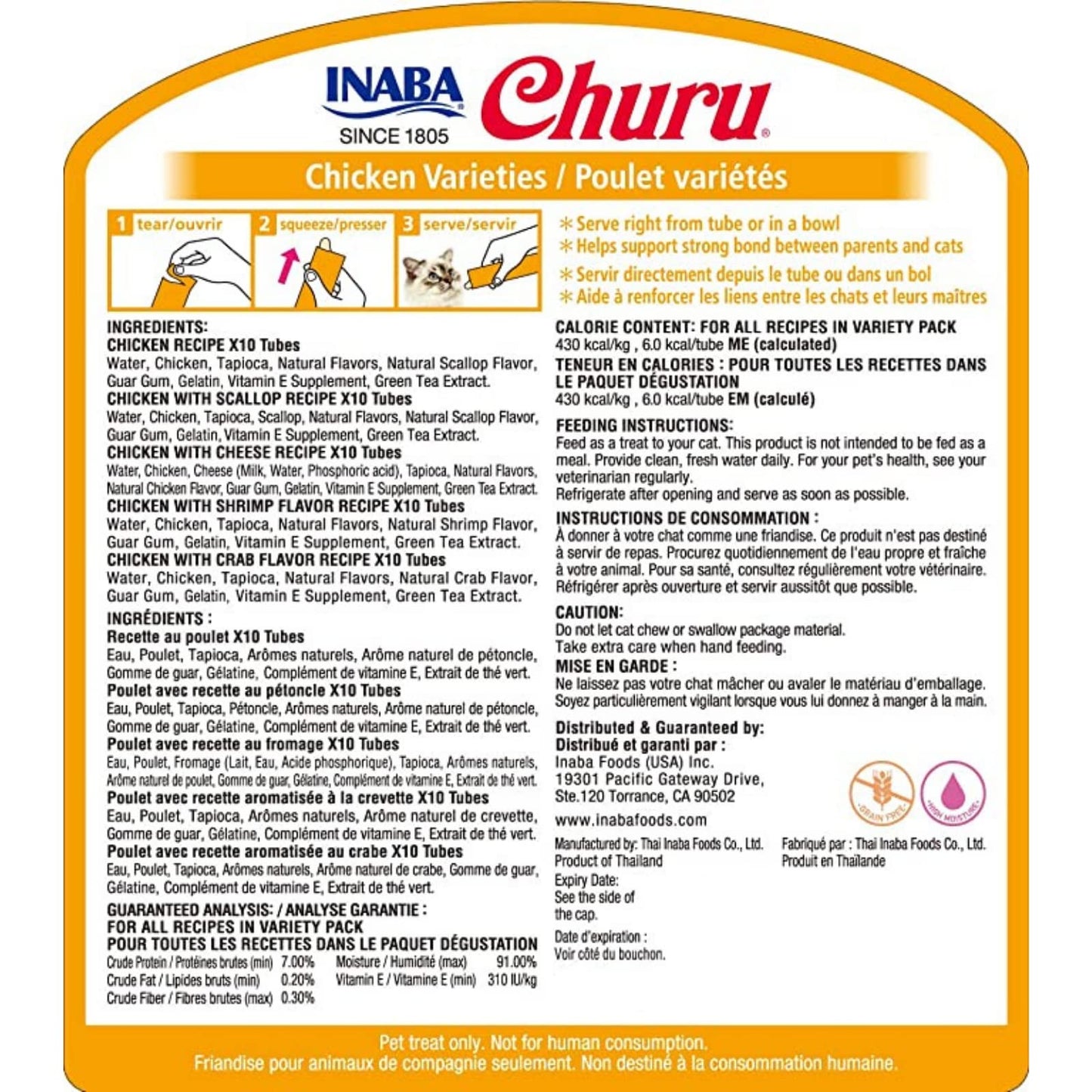 Churu by INABA Cat Treat - Variety Bucket 700g (50 x 14g) / Chicken Flavour, Soft & Creamy Cat Treat, Delicious & Healthy Snack for Cats, Hand Feeding, Natural, Grain Free, High in Moisture - DeKove