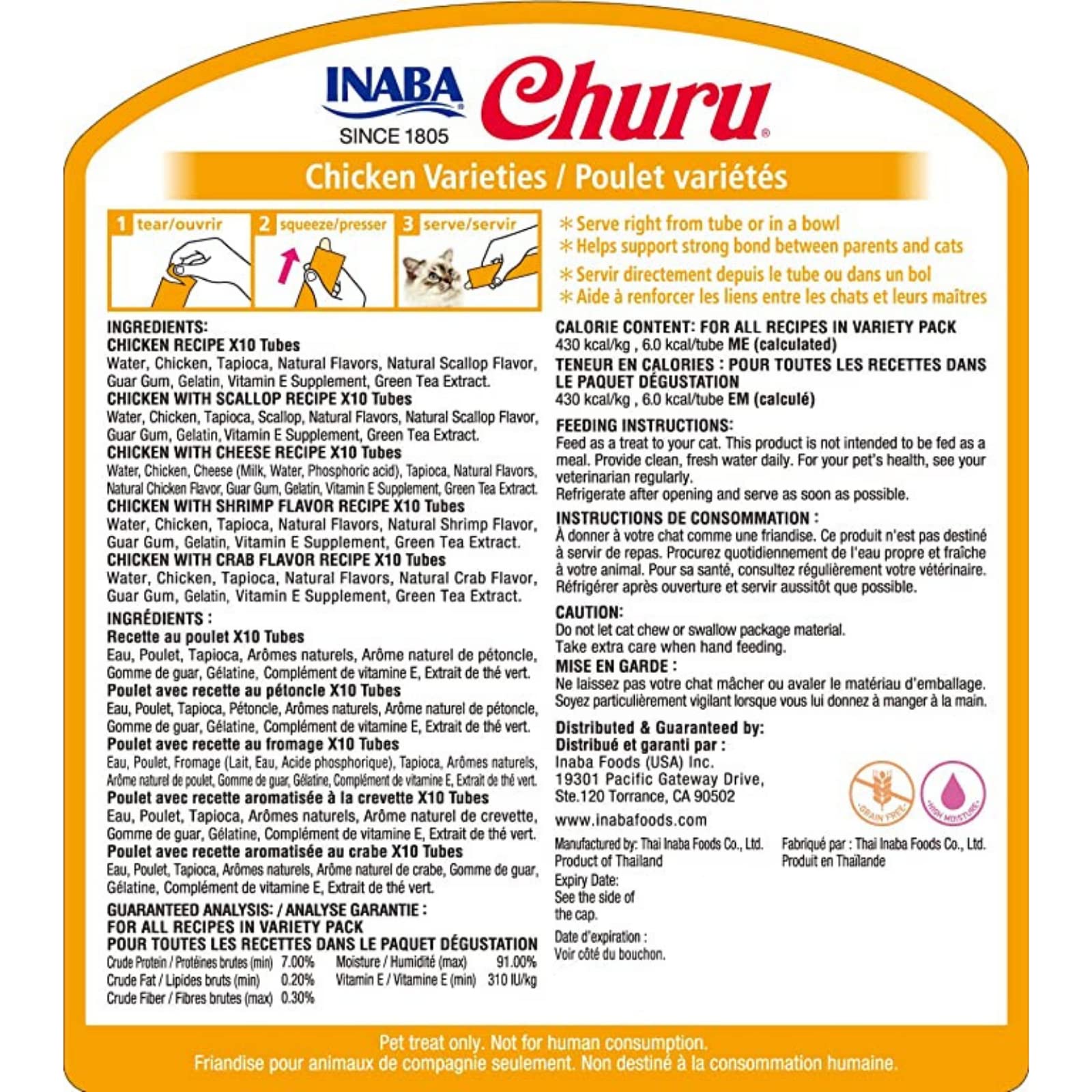 Churu by INABA Cat Treat - Variety Bucket 700g (50 x 14g) / Chicken Flavour, Soft & Creamy Cat Treat, Delicious & Healthy Snack for Cats, Hand Feeding, Natural, Grain Free, High in Moisture - DeKove