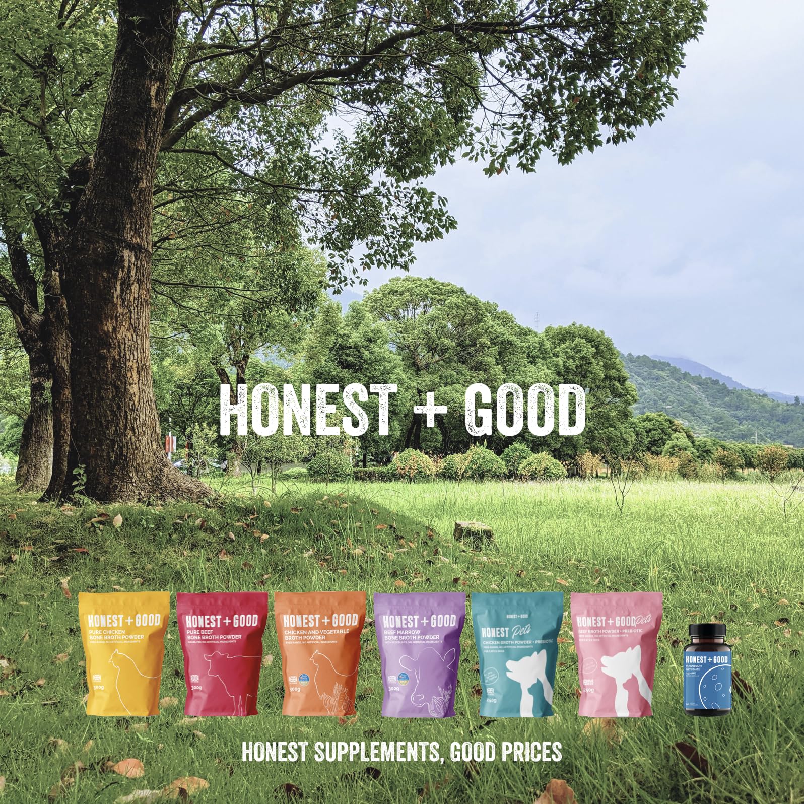 Honest + Good Pets UK's Chicken Bone Broth + Pre-biotic | Hip & Joint, Digestion, Gut for Dogs & Cats | Dog & Cat Bone Broth | High in Type II Collagen & Fibre | 50 Servings 250g - DeKove