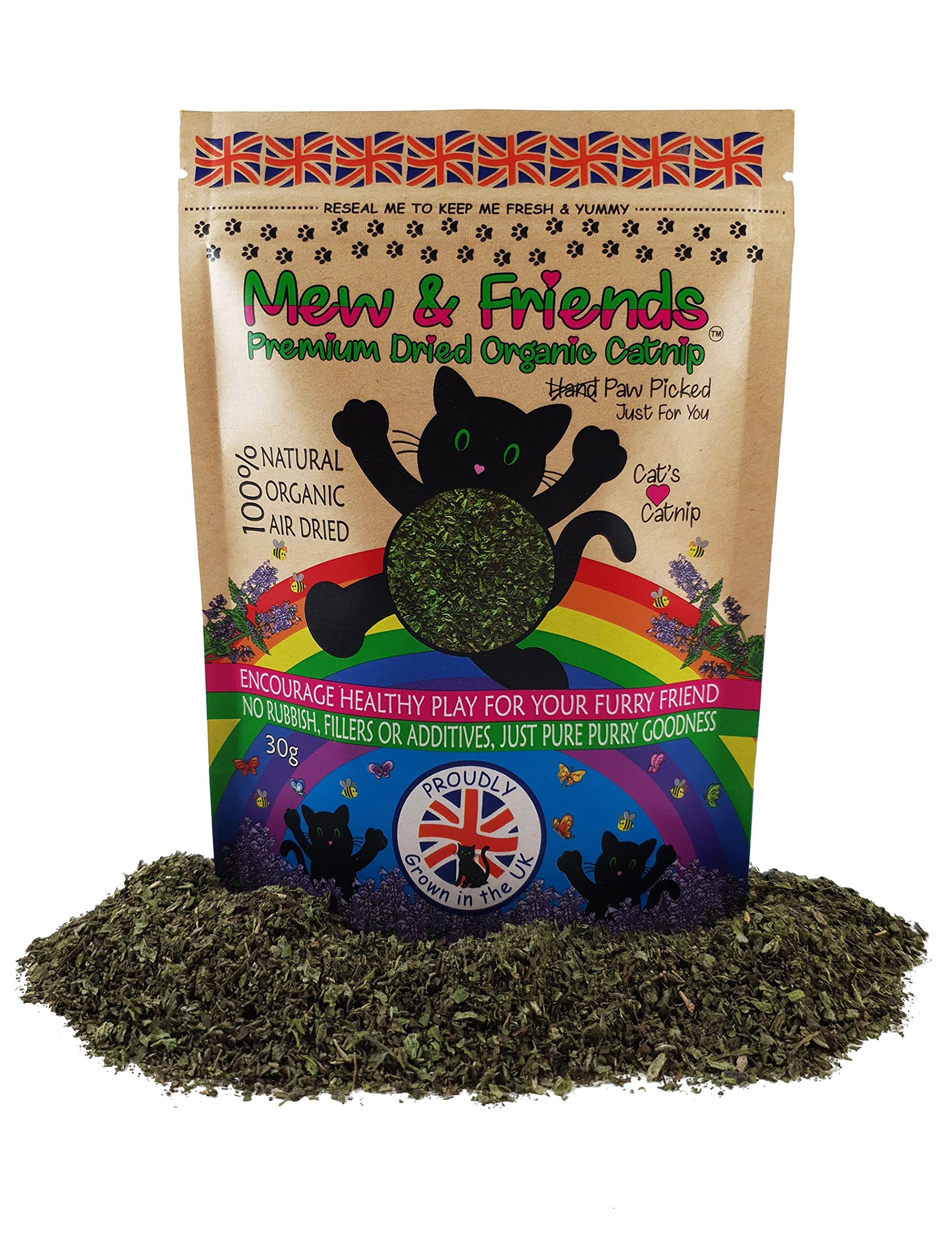 Mew & Friends Catnip - Grown in UK Premium Catnip 100% Organic Naturally Dried | Extra Strong Cat Nip | New 2025 Crop | Cat Toy | Cat Treat | Gift For Cat Lovers - 30g - DeKove