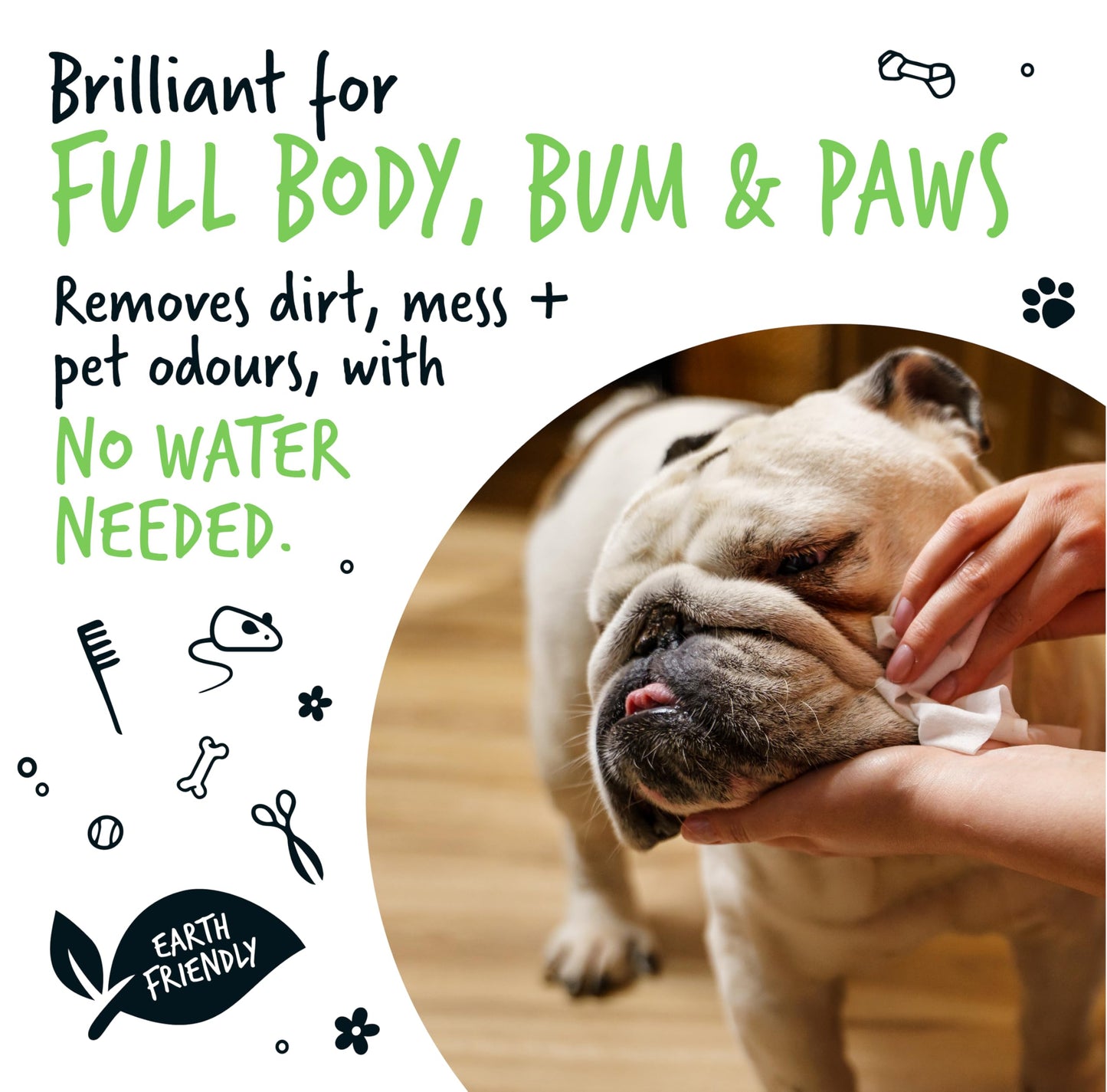 BUGALUGS Dog Wipes, 100% Plastic Free Biodegradable pet wipes for full body, eye wipes, ear wipes, bum & paws. 110 sensitive dog grooming wipes for dogs, puppy & cat grooming (Fragrance Free) - DeKove