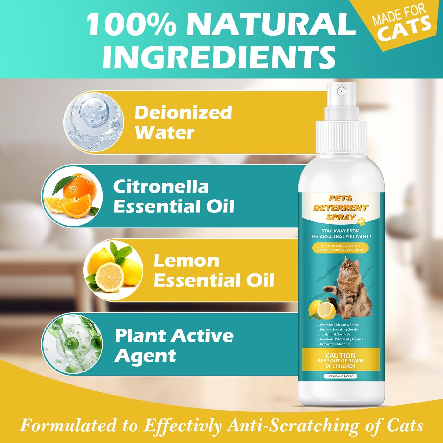 Boxmom Cat Deterrent Spray 200ML, Cat Repellent Spray – Natural Cat Training Spray for Indoor & Outdoor Use, No Trace Formula to Protect Furniture & Garden - DeKove