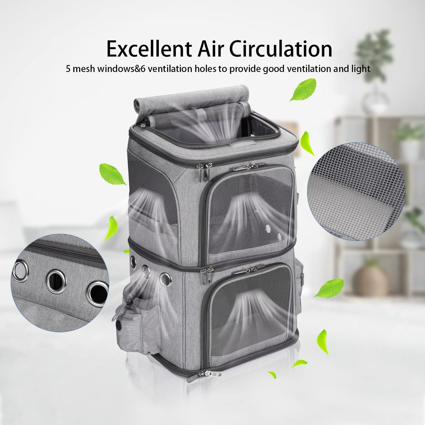 FASNATI Double-Compartment Pet Carrier Backpack, Cat Carrier Backpack for 2 Small Cats, Dogs and Rabbits, Perfect for Traveling/Hiking/Camping, Grey - DeKove
