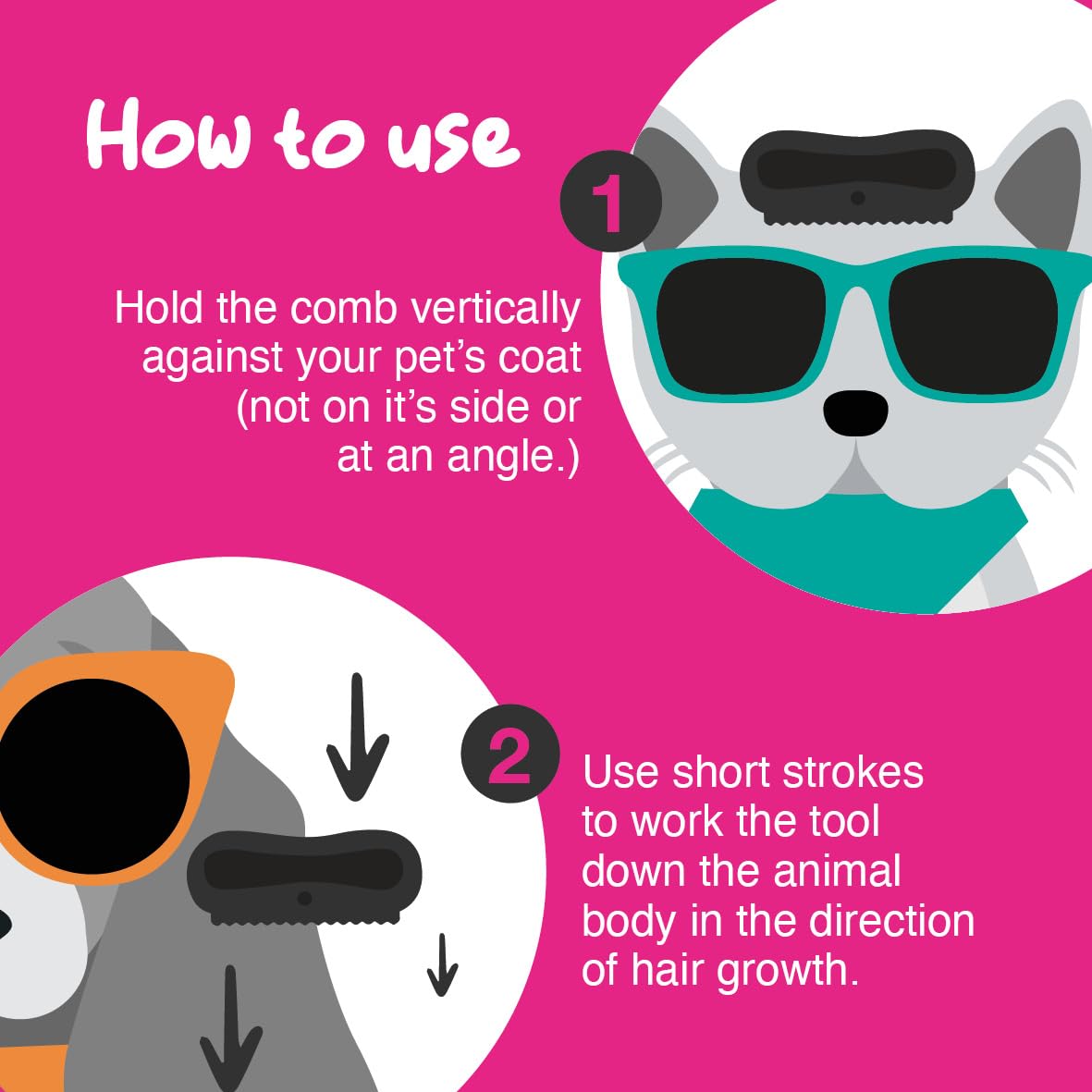 Groomi Deshedding & Grooming Brush for Dogs, Cats, Horses & Rabbits - Gentle & Effective Pet Grooming Tool, Wide Shallow Comb, Smooth Groomer for Cats, Dogs and Horses, Grooming Comb - Pink - DeKove