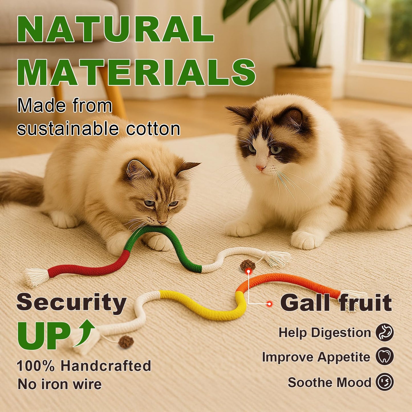 Natural Catnip Chew Rope for Cats – Pack of 3 (27 Inches Each) | Includes Refillable Catnip Pouch | Interactive Cat Toys for Indoor Cats & Kittens | Stress Relief, Dental Health & Enrichment Play - DeKove