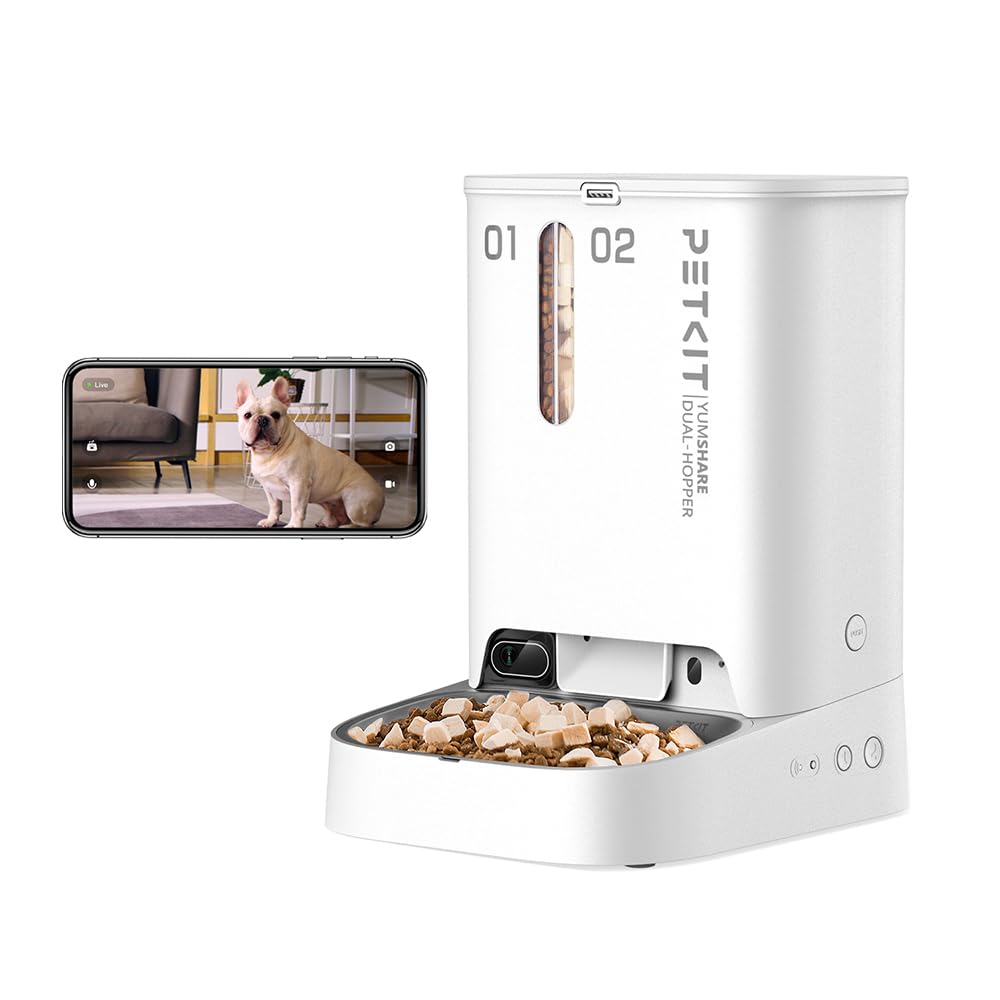 PETKIT Automatic Cat Feeder with Camera,1080P HD Video with Night Vision, 5L Auto Pet Feeder, 2-Way Audio, Battery-Backup, Low Food Sensor, Anti-Stick Bowl, 2.4G WiFi Enabled Cat Food Dispenser - DeKove