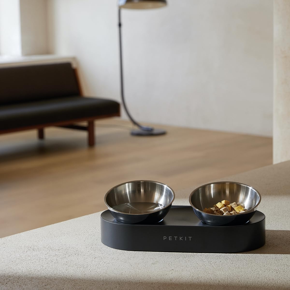 PETKIT Cat Bowls with Stand Tilted, 0 &15° Stainless Steel Elevated Cat Feeding Bowls for Cats and Small Dogs, Raised Cat Food and Water Bowls, Stress Free, Food Grade Material, Anti Slip None Spill - DeKove