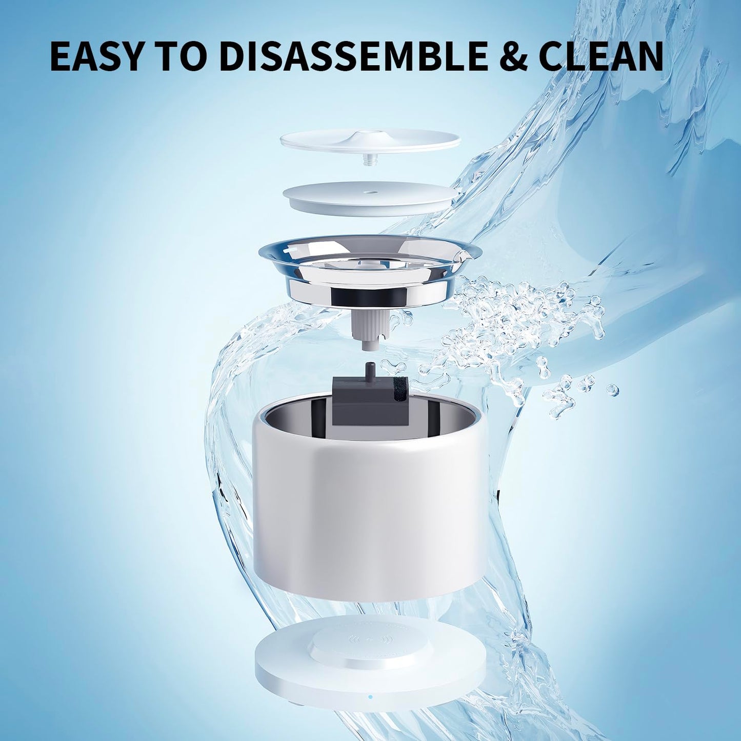 PETKIT Cat Water Fountain, UVC Wireless Pump, APP Control, 1.8L Cat Fountain Stainless Steel, Ultra Quiet, Hygienic Fresh Water for Cats Dogs, 3 Working Mode, Smart LED Light, Activated Carbon Filter - DeKove