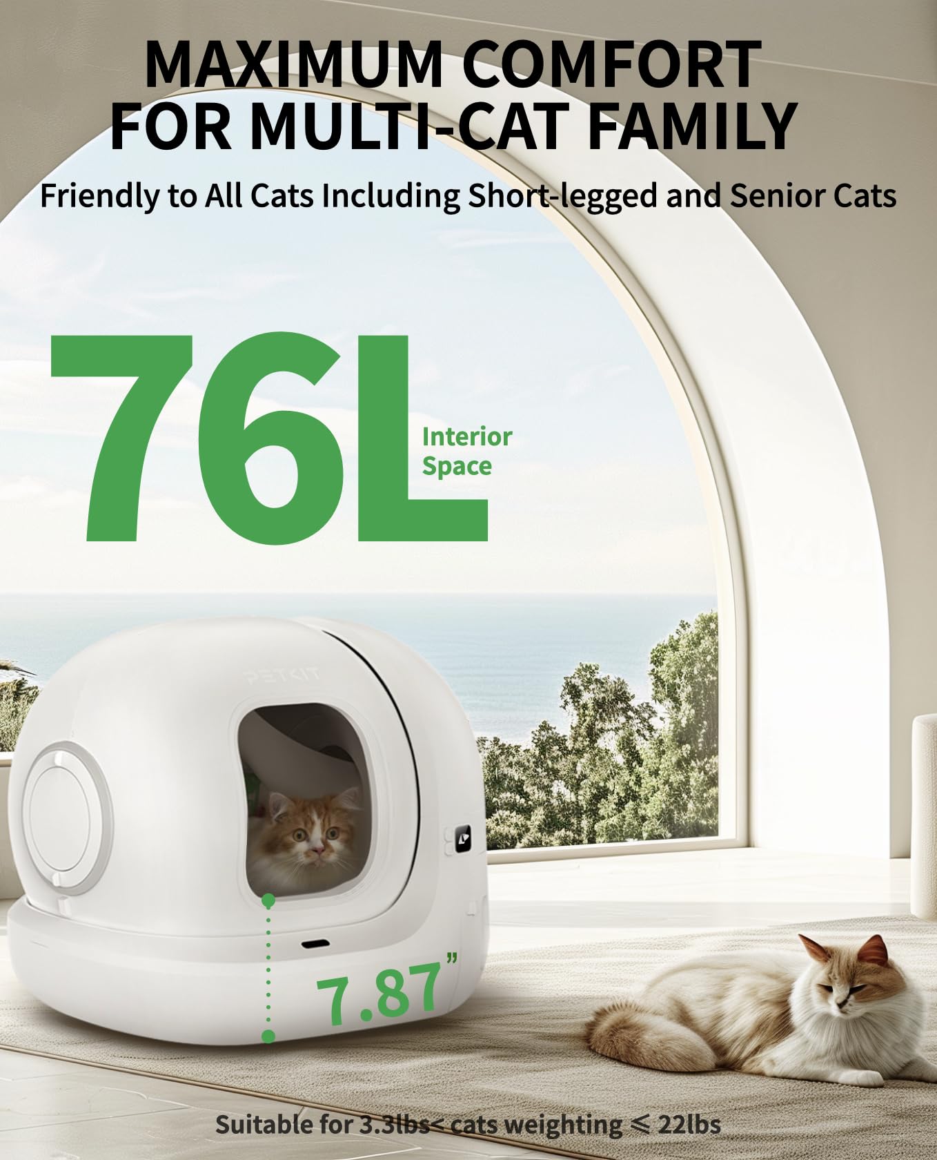 PETKIT PURA MAX 2 Self Cleaning Cat Litter Tray, App Control, 76L Extra Large Automatic Cat Litter Box for Multi-cats, Odour Control with N50, xSecure Robot Litter Box, Includes Trash Liner - DeKove