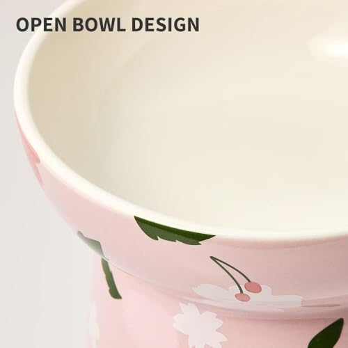 PETKIT Raised Cat Bowl, Ceramic Cat Elevated Food Bowl, Stress Free, Anti Vomiting, Backflow Prevention Cat Dog Water Bowl, Dishwasher and Microwave Safe, Pink - DeKove