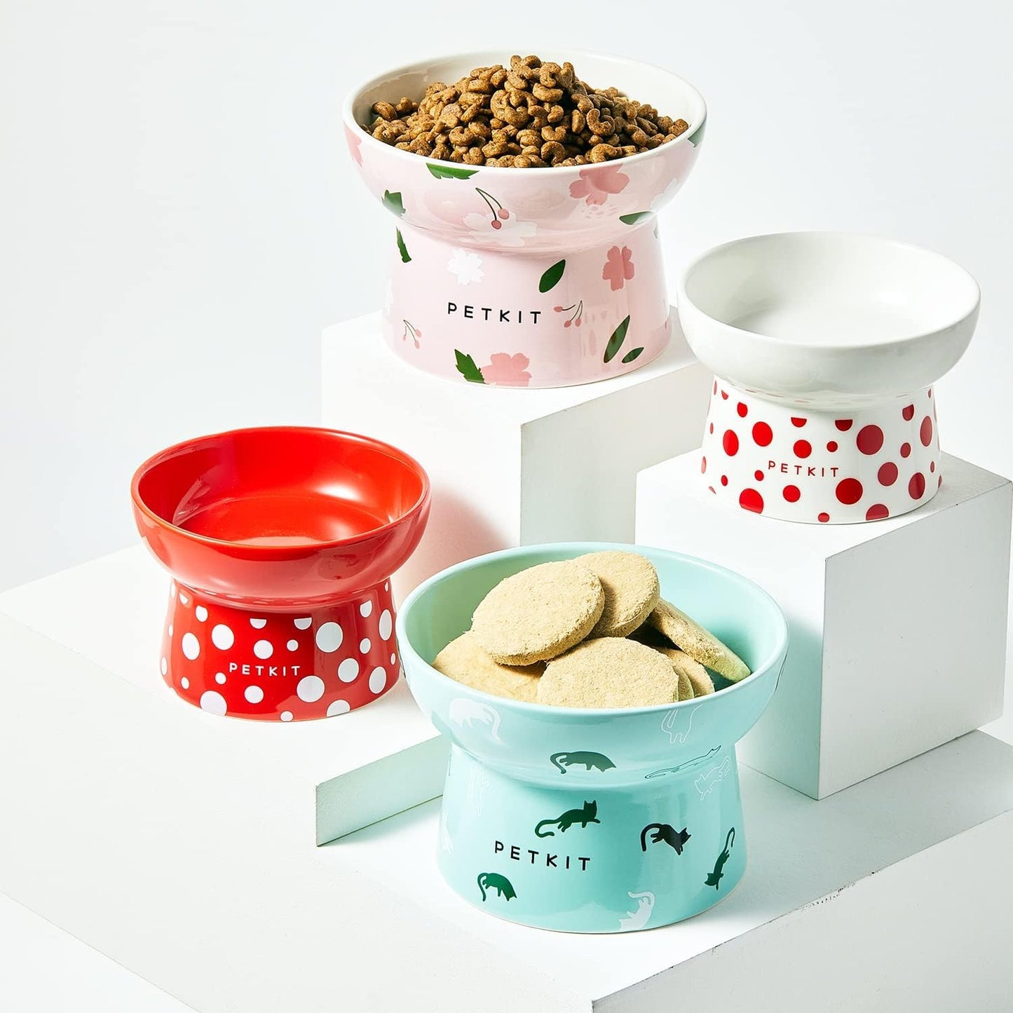 PETKIT Raised Cat Bowl, Ceramic Cat Elevated Food Bowl, Stress Free, Anti Vomiting, Backflow Prevention Cat Dog Water Bowl, Dishwasher and Microwave Safe, Pink - DeKove