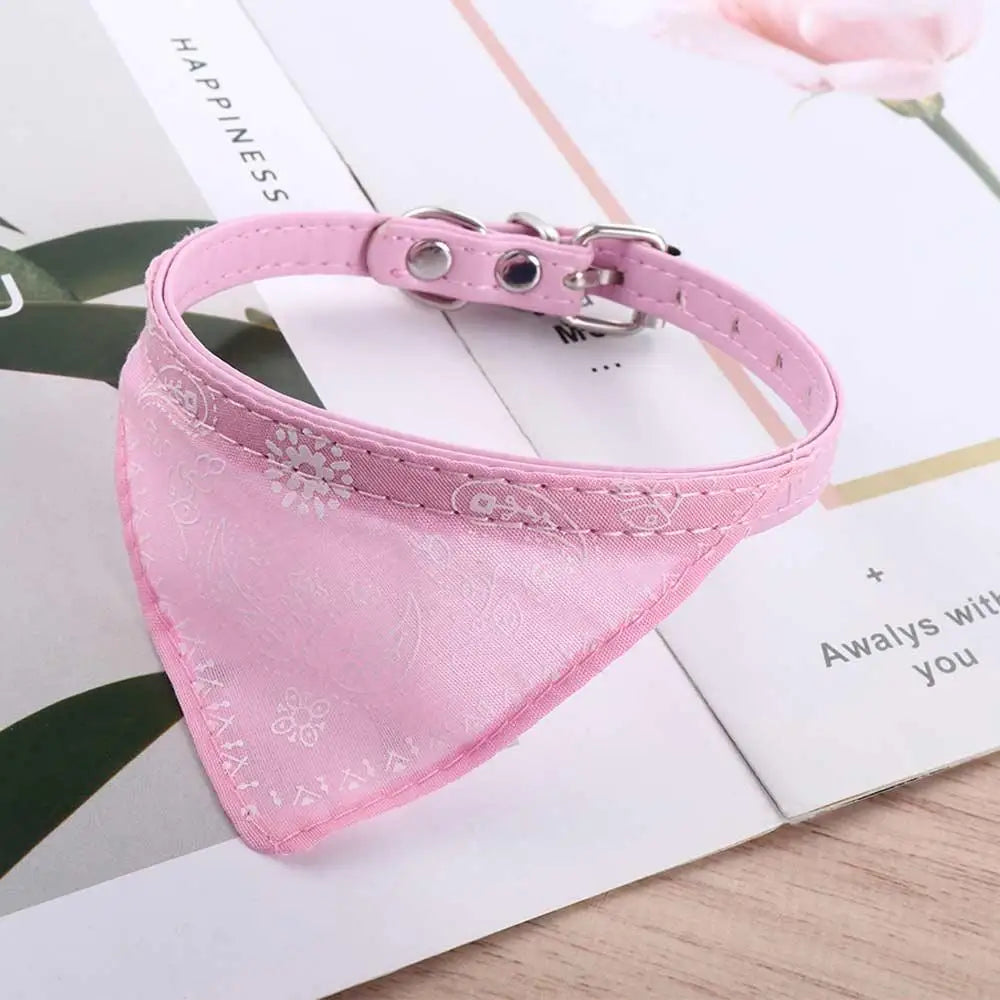Pet Dog Neck Scarf Puppy Cat Dog Collar Bandana Collar Scarf with Leather Collar Accessories Adjustable Pet Puppy Cat Scarf - DeKove