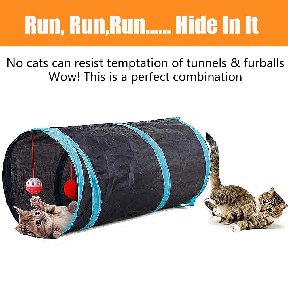 Speedy Panther 21 Pcs Cat Toys for Indoor Cats Collapsible Cat Tunnel Interactive Feather Teaser Wand Ball Toy for Kitten Cats - DeKove