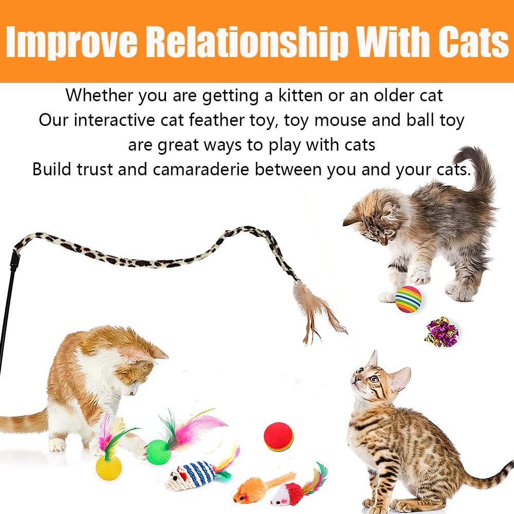 Speedy Panther 21 Pcs Cat Toys for Indoor Cats Collapsible Cat Tunnel Interactive Feather Teaser Wand Ball Toy for Kitten Cats - DeKove