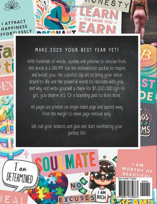 Vision Board Clip Art Book With Words, Quotes & Pictures Vol 2: Manifest Your Perfect Life With 600+ Inspirational Images, Powerful Words, Quotes and ... For Women (2025 Vision Board Supplies) - DeKove