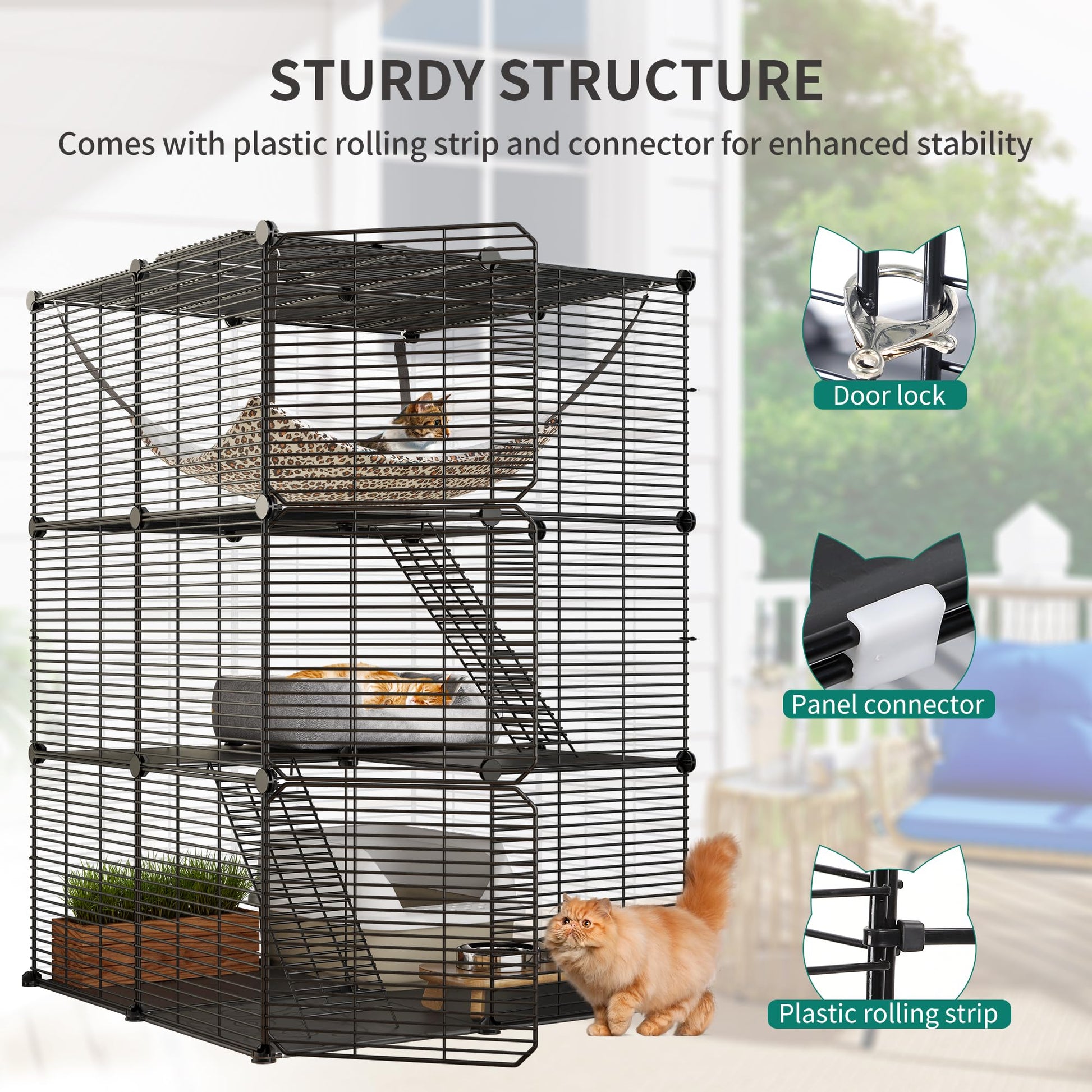 YITAHOME Cat Cage - 3-Tier DIY Playpen with Metal Wire and Extra Large Hammock for 1-2 Cats, Small Animals, Black - DeKove
